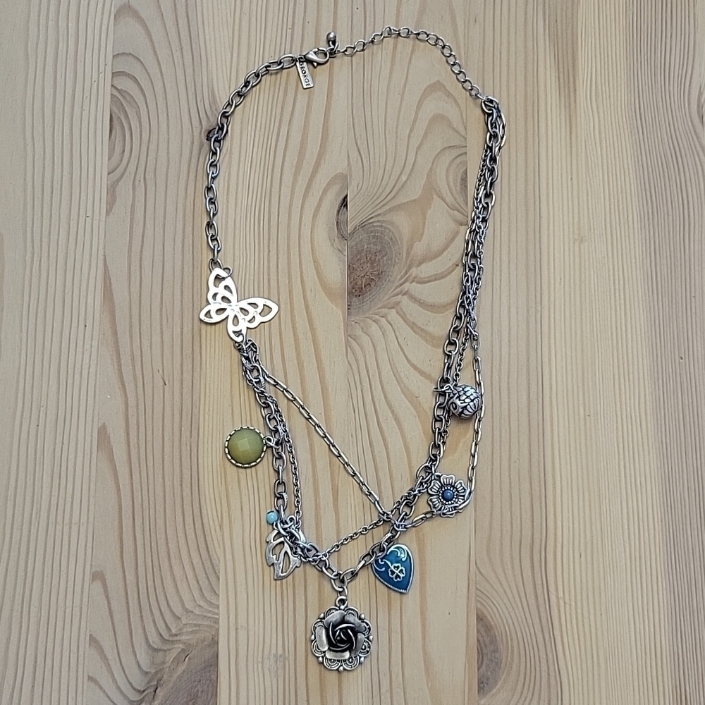 ROSE Butterfly Heart Leaf Gem Charm Necklace